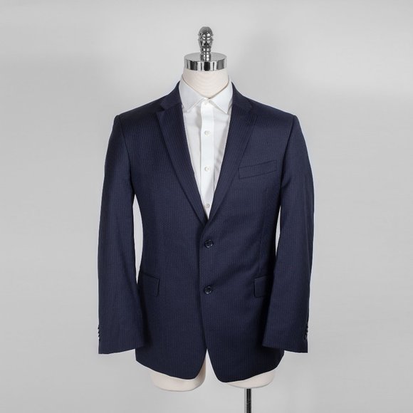 Tommy Hilfiger Pin Stripe Navy Blue Blazer double vent suit jacket 42R - Picture 1 of 12